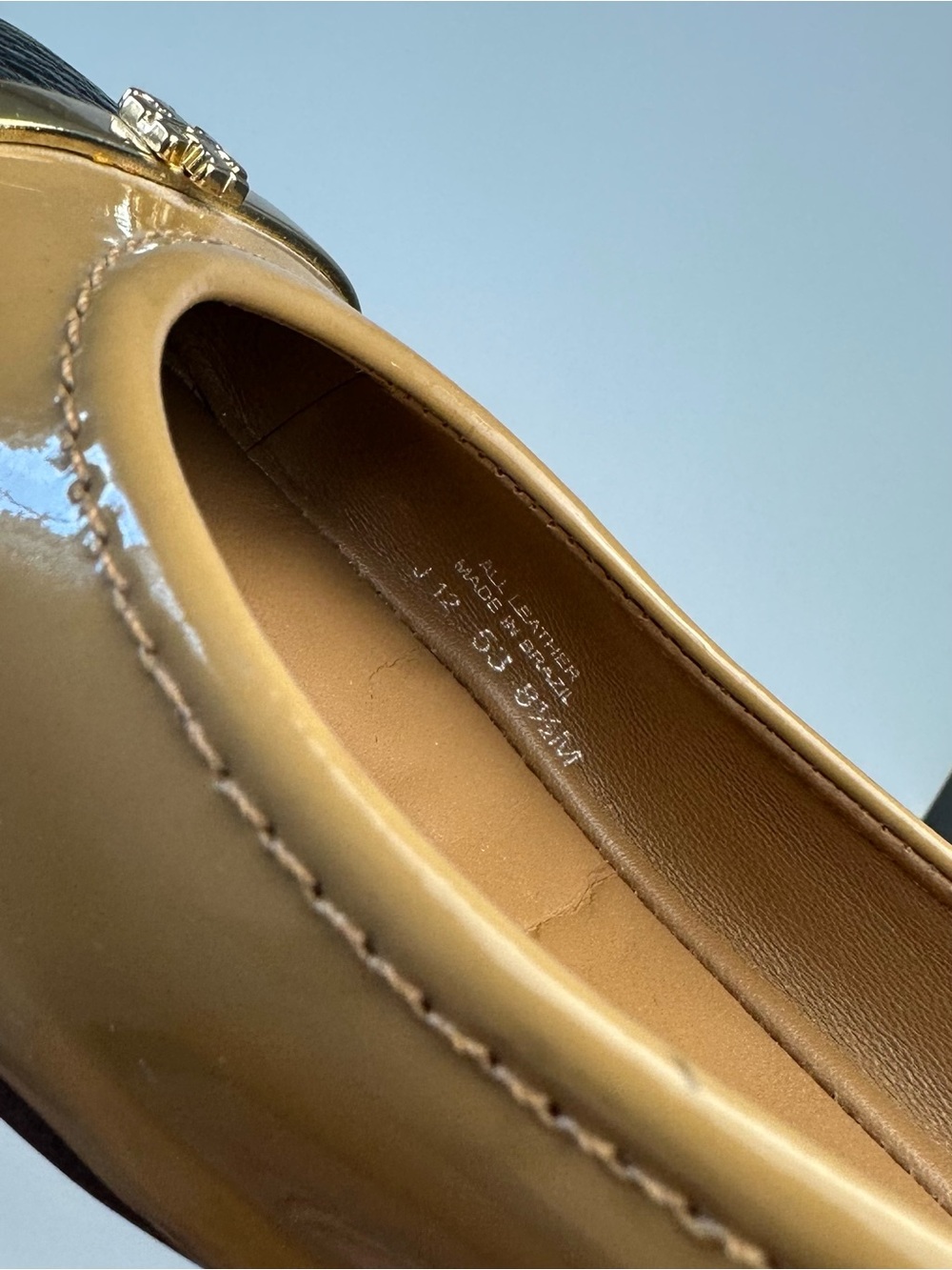 Tory Burch Two-Tone Tan and Black Leather Ballet Flats with Gold Accent - Picture 9 of 10